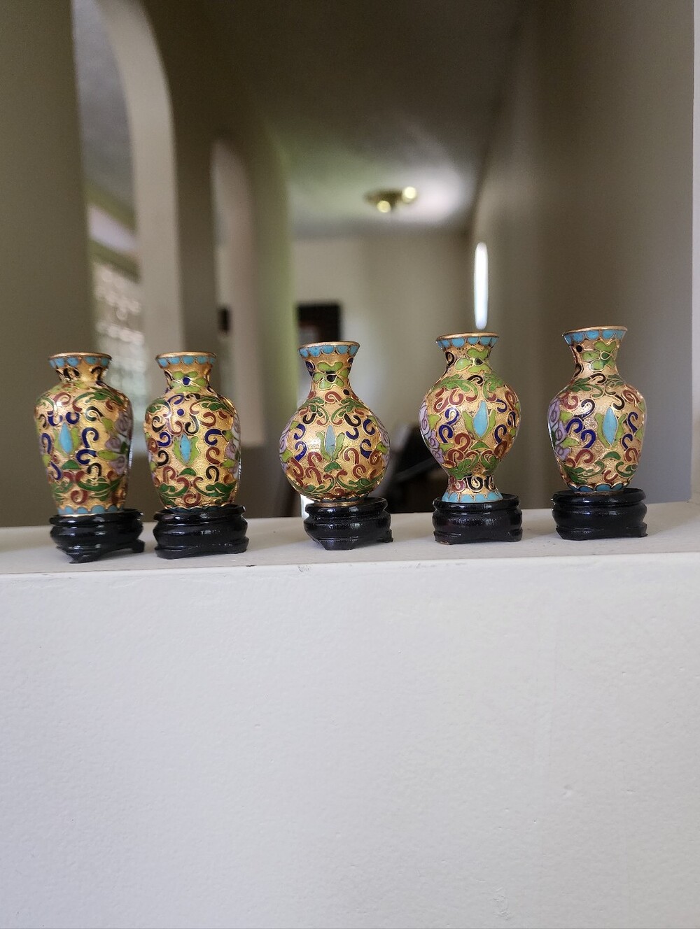 Hand-Painted Gold Cloisonné Mini Vase with Floral Motif